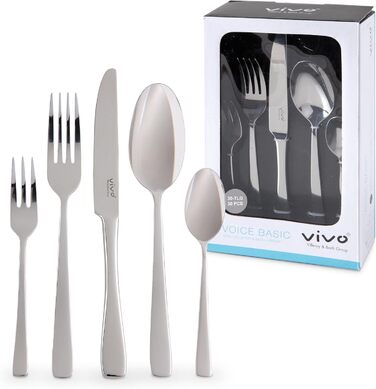 vivo by Villeroy & Boch Group - Voice Basic Cutlery Set, 30-piece, for up to 6 people, stainless steel, rust-proof, dishwasher-safe