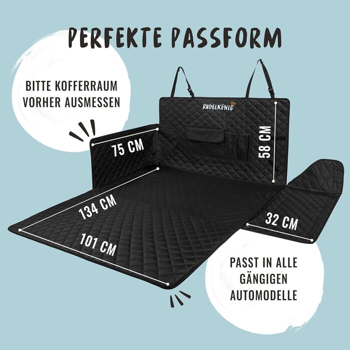 Захист для багажника автомобіля від бруду та подряпин для собак Rudelkönig - Водовідштовхувальна, з кишенею, універсальна захисна килимок для багажника, чорний, стеганий