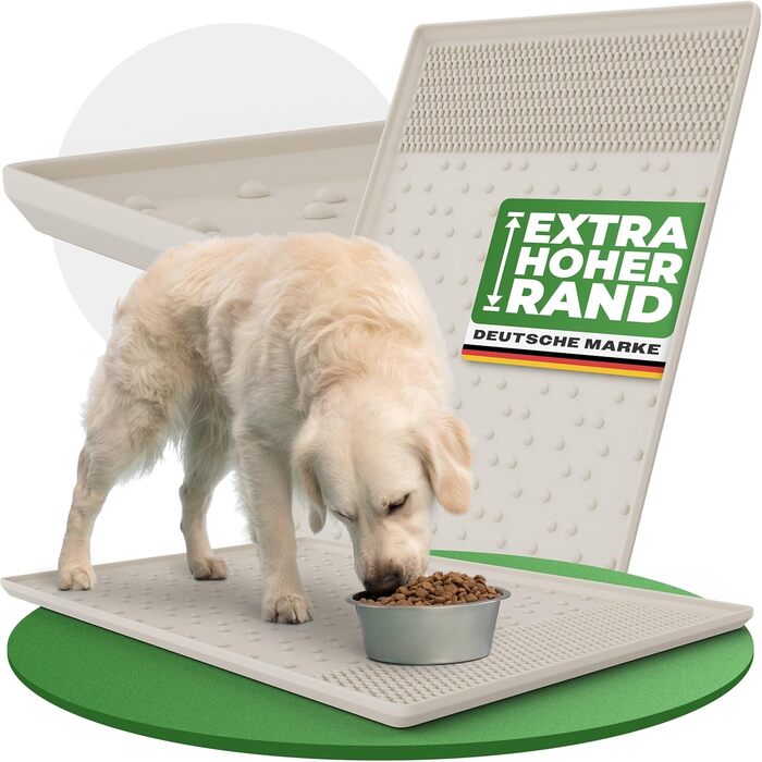 Килимок під миску для собак - вологостійкий, неслизький, з високим бортиком, 55x40 см (сірий)