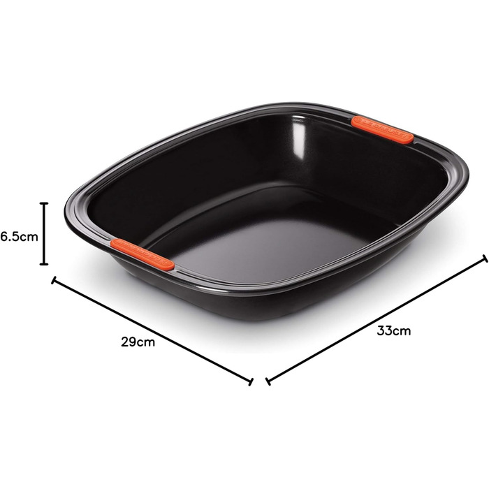 Le Creuset Non-Stick Roasting and Baking Dish, 33 x 29 cm, Sourdough Safe, Made of Carbon Steel, Anthracite/Orange, 94100539000000 33 cm Roasting and Baking Dish