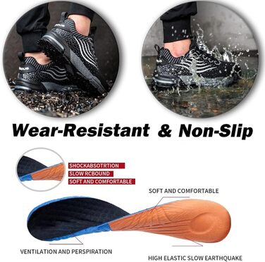 Зручні робочі черевики ISOOUS з металевим носком. Чоловічі та жіночі, чорні, дихаючі, антиковзкі. 43 EU