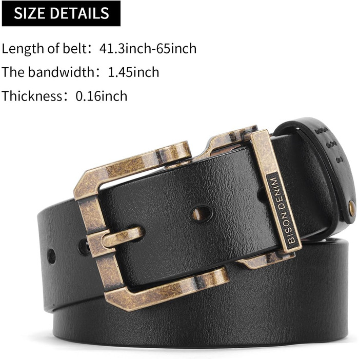 Чоловічий шкіряний ремінь BISON DENIM з класичною пряжкою, міцний, для джинсів, довжина 115 см (підходить для об'єму талії 36-39 дюймів) + ремінь з принтом, довжина 125 см (підходить для об'єму талії 41-43 дюйми)