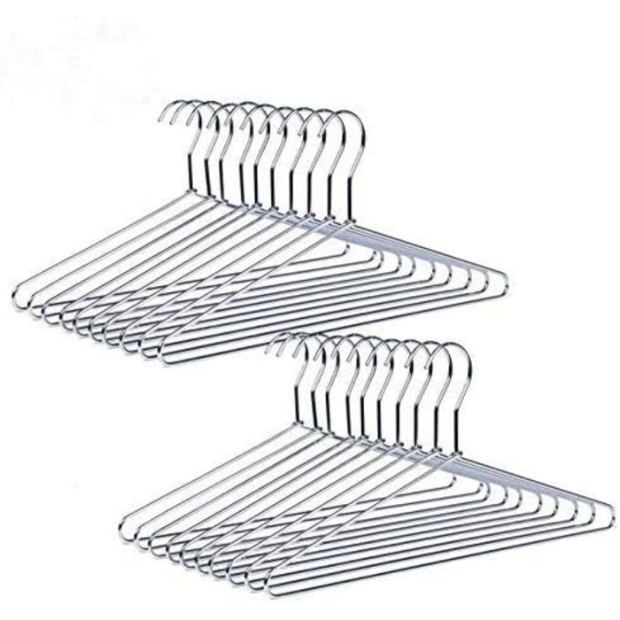 Amber Home 20-Piece 43cm Chrome Iron Clothes Hangers, Silver Metal Clothes Hangers for Suit, T-Shirt, Shirt, Jacket, Dress, Pants, Robust and Durable