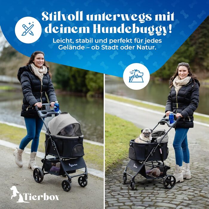 Візок для собак до 10 кг, візок для маленьких собак, складний з QuickFold, візок для котів сірого кольору