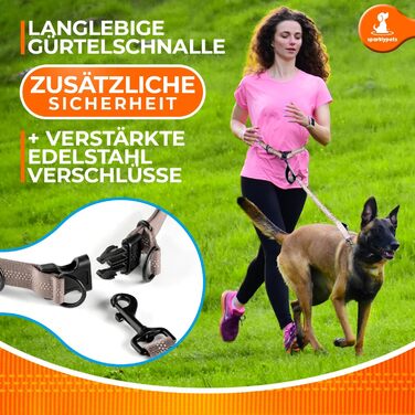 Спортивна повідка на талію для собак SparklyPets - Безпечна повідка для прогулянок для середніх та великих порід - Комплект з тримачем для телефону, змінним контейнером для відходів тварин, кишенькою для ласощів та тримачем для пляшки