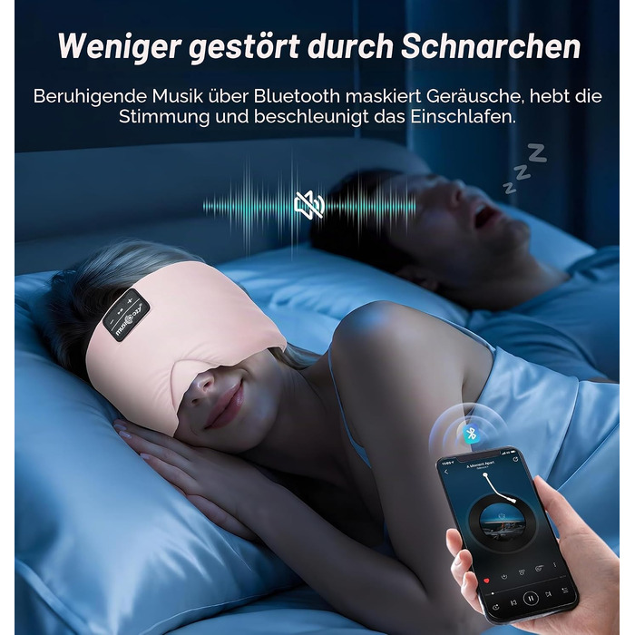Маска для сну з Bluetooth навушниками, шовкова, 100% затемнення, рожева – для комфортного сну, подорожей та релаксації