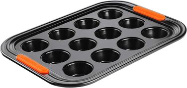 Le Creuset Non-Stick Muffin Tin, For 12 Pieces (Ø 7 cm), Sourdough Safe, Made of Carbon Steel, Anthracite/Orange, 94100140000000