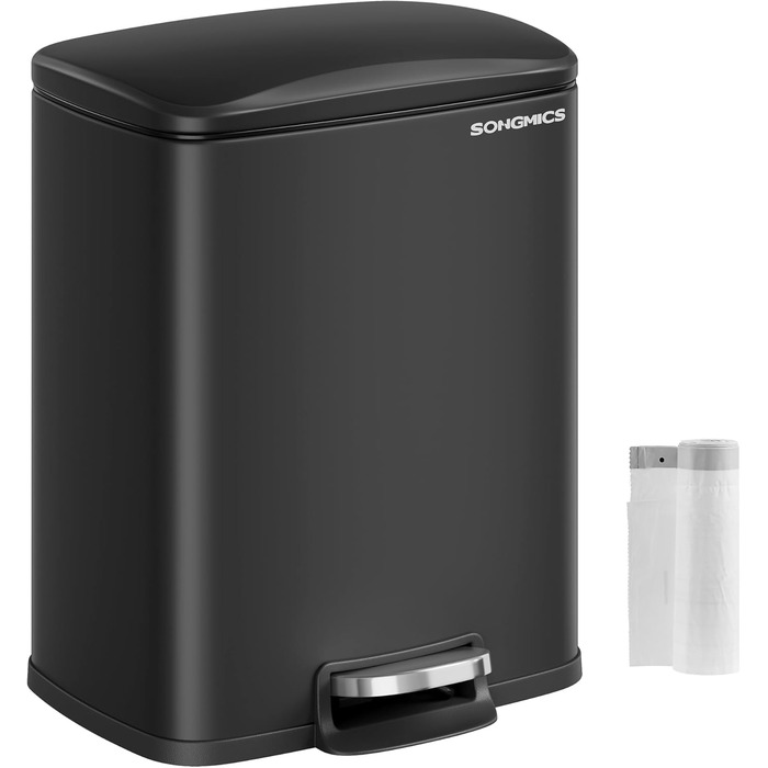 Відро для сміття SONGMICS з педаллю, 20 літрів, з м'яким закриттям, з внутрішнім відром, 15 мішків, металеве срібло LTB543E01