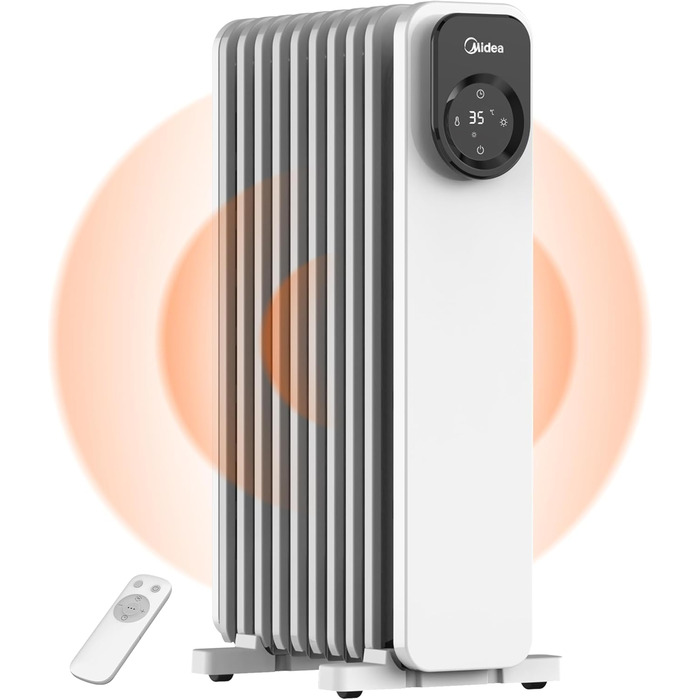 Масляний радіатор Midea NY2009-24UR, електрообігрівач на 9 секцій з дистанційним керуванням, LED-екраном, термостатом, 4 режими, захист від перегріву і перекидання, тиха робота, 2000 Вт