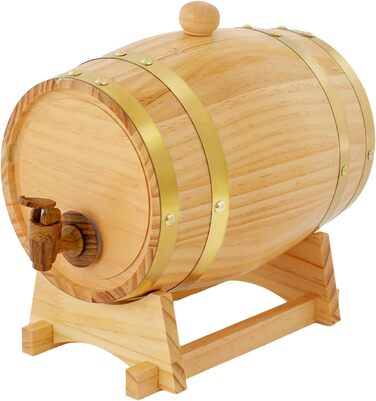 Barrel-shaped drink dispenser, 3L wine barrel, wine barrel with stand, wooden barrel for whiskey and wine, for households, hotels, bars, cellars, pantries, dining rooms