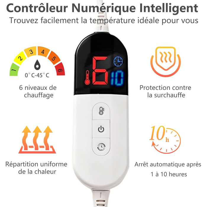 Електрична ковдра COZYTY 150x200 см з автовимкненням – фланель, 6 режимів нагріву, таймер, захист від перегріву, машинне прання (сірий, чорний)