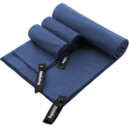 Набір з 3 рушників з мікрофібри - великий 200x100 см та 2 маленькі 80x40 см, швидковисихаючі спортивні рушники, для подорожей, душу, фітнесу та пляжу (темно-синій)