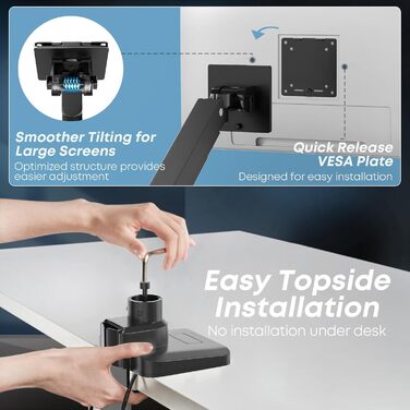 Підставка для монітора PUTORSEN для 2 моніторів, 17-49 дюймів, газ-амортизатор, регулювання висоти, поворот, VESA 75/100mm, чорний