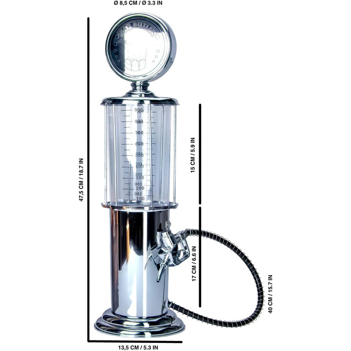 Retro Drink Dispenser in Chrome, Nostalgic Design | Bar Butler Tap Column with Tap Hose for Party Drinks Dispenser Beer Tower, Beer Dispenser, Draft System, Beer Column, Bar Column | Party Gadgets