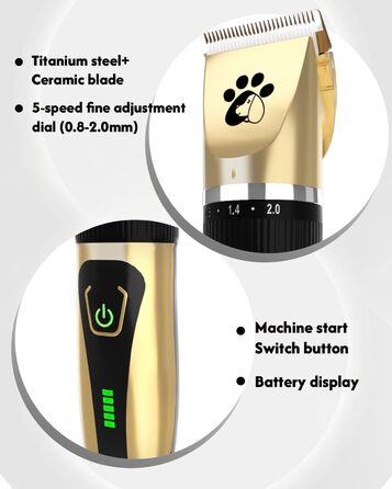 Професійна машинка для стрижки собак та котів Leise, електрична бездротова, 2 швидкості (Золота)