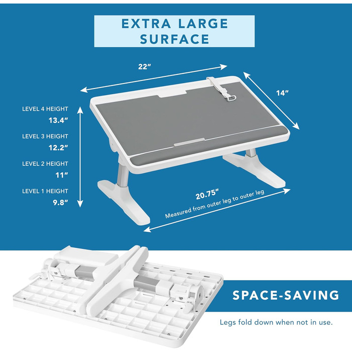 LAPGEAR Підставка для ноутбука з шкіри з регульованими ніжками, підставкою для зап'ястя, слотом для медіа та інтегрованим місцем для зберігання, для ноутбуків до 43,2 см (17 дюймів), сірий колір