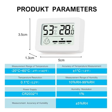 YIFMOO 6 Pack Mini Thermometer Hygrometer Indoor, Digital Thermometer Hygrometer with Smiley Display for Baby Rooms, Senior Rooms, Study Rooms, Wine Cellars, Living Rooms, etc., (white)