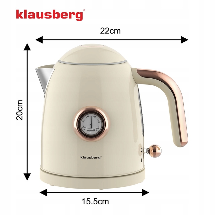 Електричний чайник Klausberg KB-9018 Retro, 1.0 л, з термометром, бездротовий