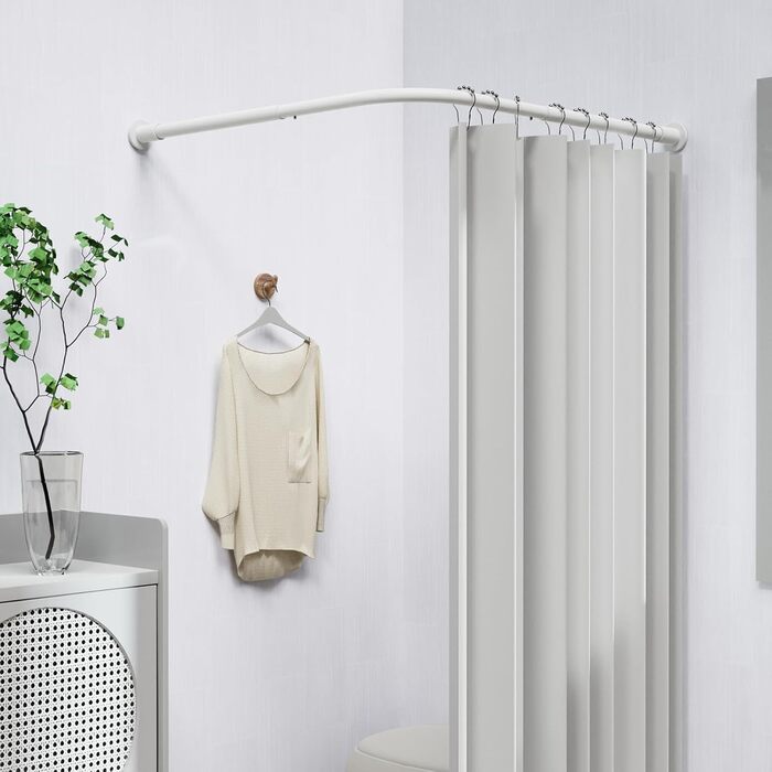 Регульована штанга для душу L-Form, 68–96 см × 68–96 см, нержавіюча сталь, кутова, вологостійка, з 12 кільцями та комплектом шурупів, білий колір