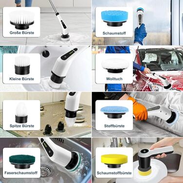 Електрична щітка для прибирання бездротова з 9 змінних насадок, 2 швидкості. Електричний очищувач ванни з регульованою ручкою для ванної, кухні, авто, підлоги
