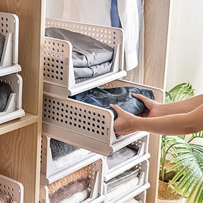 RAIN QUEEN 3-Piece Foldable and Stackable Closet Storage Boxes for Bedroom Clothes Storage Plastic Organizer Drawer (white)