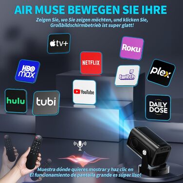 4K проєктор Beamer Full HD 1080P Android, портативний міні-проєктор з Wi-Fi 6 та Bluetooth 5.2, поворотний на 270°, для PC/HDMI/USB, з мишею та пультом, білий (чорний матовий)
