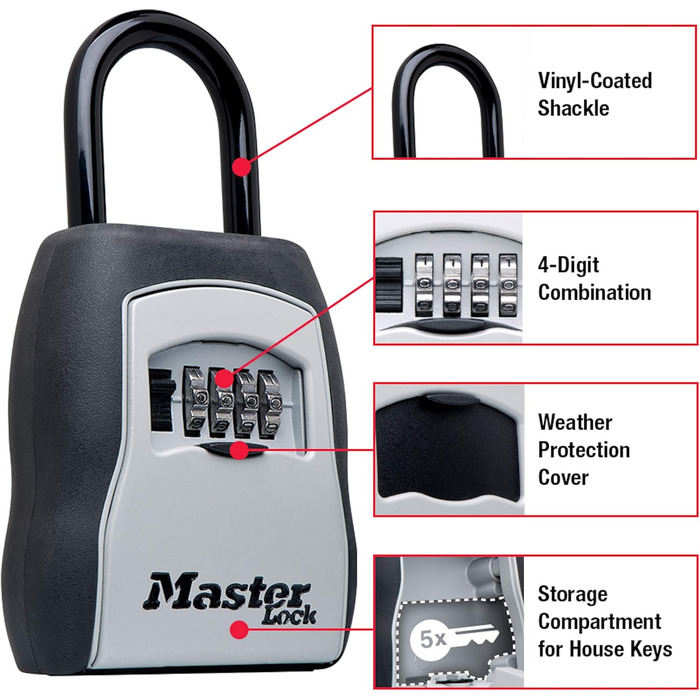 Master Lock 5415D Heavy Duty Key Lock Box - Zinc Wall Mount - Holds 5 Keys