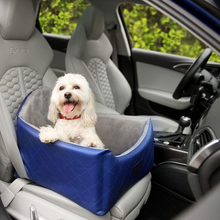 Автокрісло для собак 2в1 | Універсальне автоліжко для собак та котів | Миється, штучна шкіра, плюш, 48x48 см, блакитне