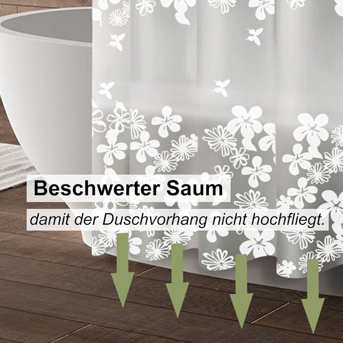 Штора для душу миюча біла, прозора 300x200 см, PEVA, з малюнком квіти-сніжинки, антигрибкова, для ванної кімнати