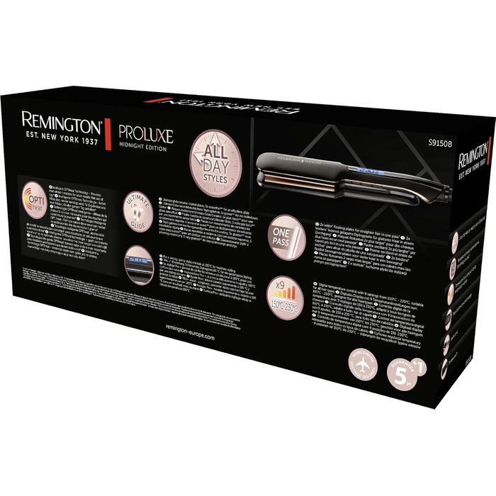 Випрямляч для волосся Remington Proluxe S9150B: широкі керамічні пластини, технологія OPTIheat, цифровий дисплей