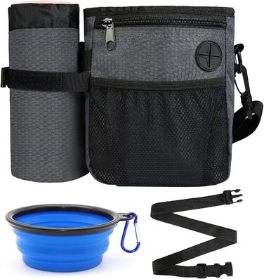 Сумка для ласощів для собак SLSON з портативним мискою, сумка-переноска для води, сумка для дресирування цуценят з регульованим ремінним та плечовим ременем для прогулянок та подорожей
