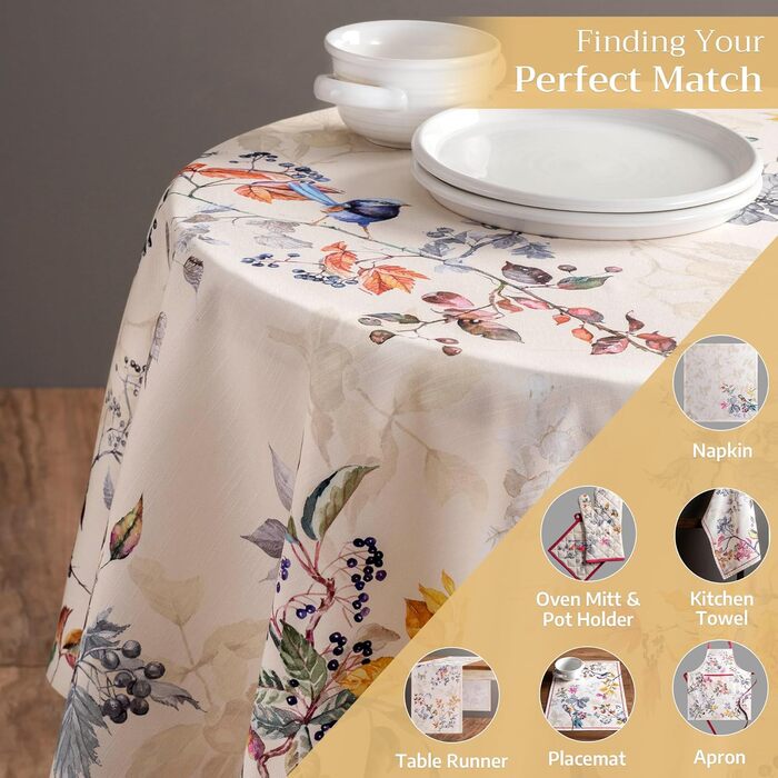 Скатертина Maison d' Hermine Equinoxe, 100% бавовна, бежева, кругла 170 см, для кухні, їдальні, свят, весіль