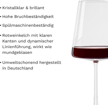 Stölzle Lausitz Red Wine Glasses Power 6-Piece Set 520ml – High-quality wine glasses for full-bodied red wines – Modern red wine glasses with a square shape for maximum flavor development – Dishwasher & shatterproof