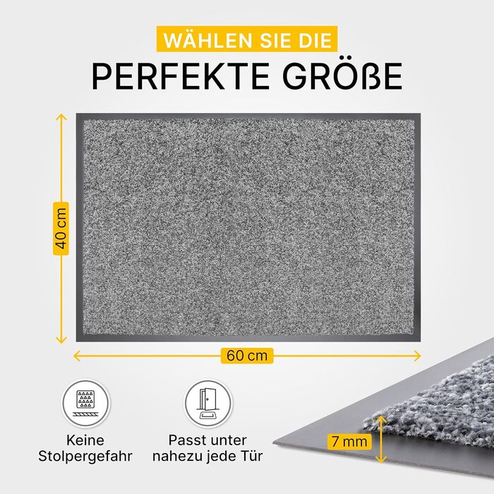 Килимок для порогу Entrando 40x60 см з неслизьким покриттям - миючий килимок для входу в приміщення та на вулицю, швидковисихаючий, нейтрального кольору, сірий