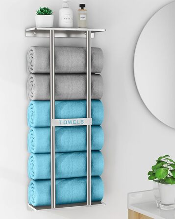 Тримач для рушників на стіну, велика полиця для рушників у ванну кімнату, металева підставка для гостей, сріблястого кольору (30 дюймів)