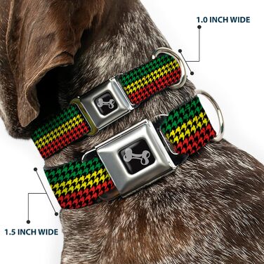 Нашийник для собак Buckle-Down Seatbelt Buckle - Houndstooth Black/Rasta, 1' шириною, розмір L (15-26 дюймів)