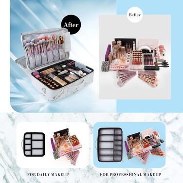 Cosmetic Bag Large Travel Make up Bag Toiletry Bag Cosmetic Suitcase Wash Bag Makeup Bag Beauty Case Travel Luggage, (Marble)