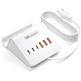 Багатопортова USB зарядка POANES 25W - зарядний станція на 4 порти для iPhone, Samsung, LG, Huawei та інших пристроїв (чорний)