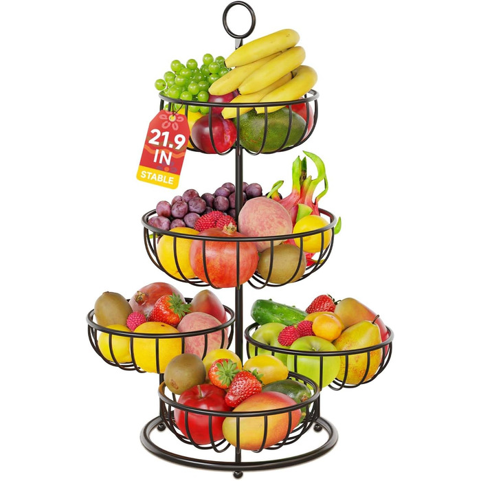 PouHenier 5-ярусна металева етажерка для фруктів та овочів, чорна, для кухні