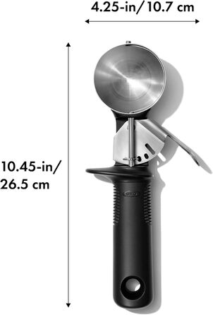 OXO Good Grips Ергономічна ложка для морозива з виштовхувачем – нержавіюча сталь – 11,7 x 26,7 см, чорний тригер