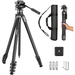 Штатив для камери NEEWER BASICS 77' з моноподом, кульковою головкою 360°, QR-пластиною Arca, компактний, легкий, алюмінієвий, для подорожей, відеозйомки, максимальне навантаження 6 кг (LT37)