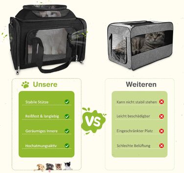 Транспортна сумка для кота та собаки, переноска для тварин (чорна, L)