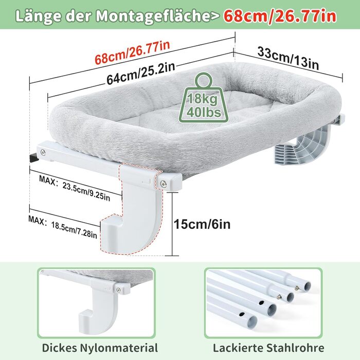 Ліжко для кота на батарею GUUSII HOME - тепле місце для відпочинку, сіре, велике (до 18 кг)