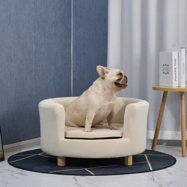 PawHut Софа для собак з підголівником та знімним подушкою, для дому, 65x64x37 см, кремовий колір