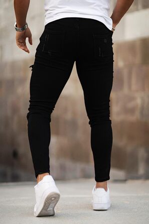 Чоловічі рвані джинси GINGTTO Skinny Stretch Slim Fit (Чорні, 34W/30L)