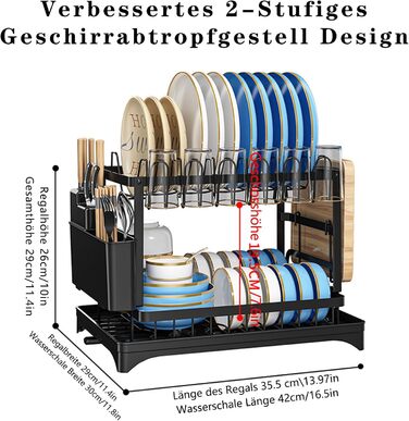 Сушарка для посуду 2-ярусна з піддоном, поворотний вилив, сушарка для посуду Abtropfgestell
