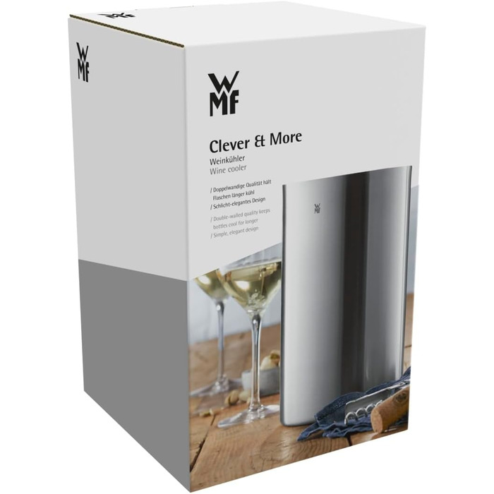 WMF Clever&More Sparkling Wine Cooler Stainless Steel 19.5 cm, Bottle Cooler Double-Walled, Keeps Longer Cool, Sparkling Wine Cooler, Wine Cooler, Ice Cube Container, Matte Finish