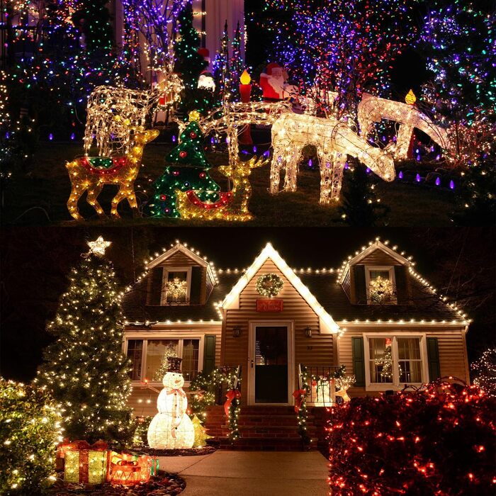 Ланцюжок прикрас Joomer 200 LED, 20 метрів, на батарейках з таймером, 8 режимів, вологостійкий, для декорування ялинки, саду, вечірки, шлюбу, внутрішнього та зовнішнього використання, тепле біле світло, зелений кабель