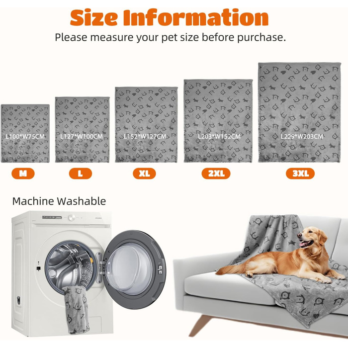 Водонепроникний плед для собак Nobleza XXL (203 x 152 см), м'який та пухнастий, для собак та котів, можна прати в машині, двосторонній чохол для дивану, сірий