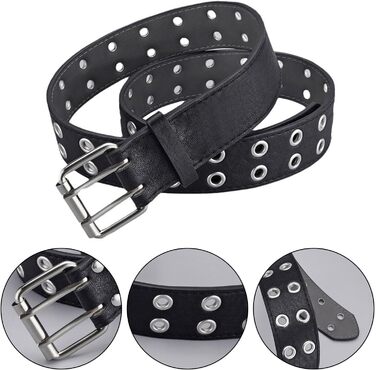 Двокольоровий ремінь з двома отворами, шкіряний ремінь для джинсів у стилі панк, хіп-хоп, косплей, для джинсів, штанів, готичного стилю, рок-одягу, для жінок та чоловіків, чорний, білий